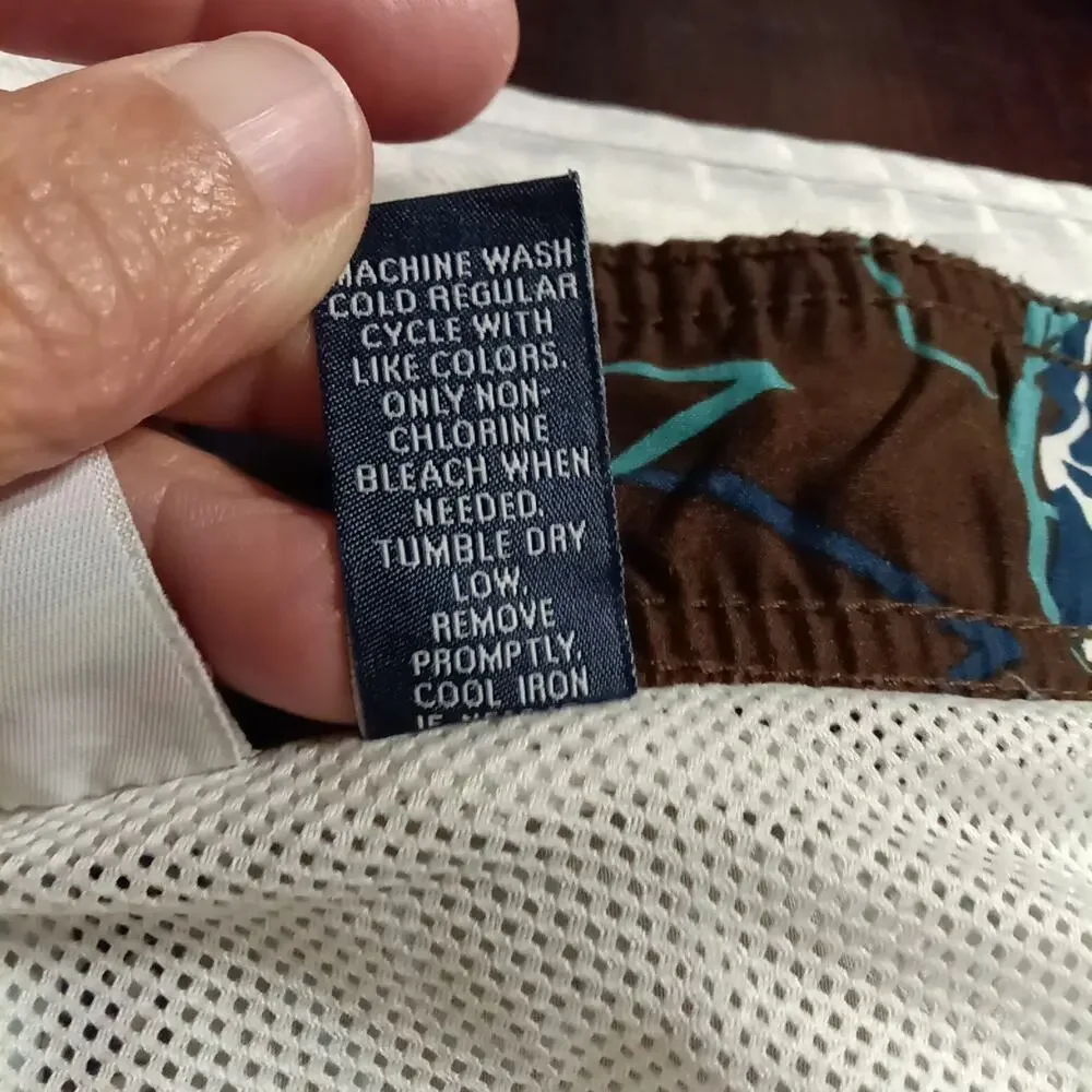 VTG Duck Head Mens L Blue Brown Hawaiian Floral Swim Trunks Board Shorts Mesh...